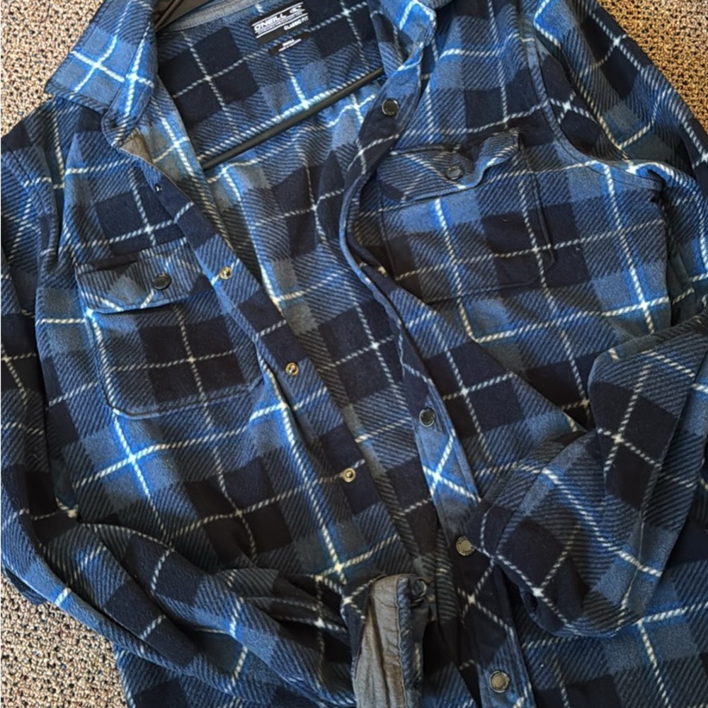 O'Neill Navy and Blue Plaid Fleece Shirt Jacket